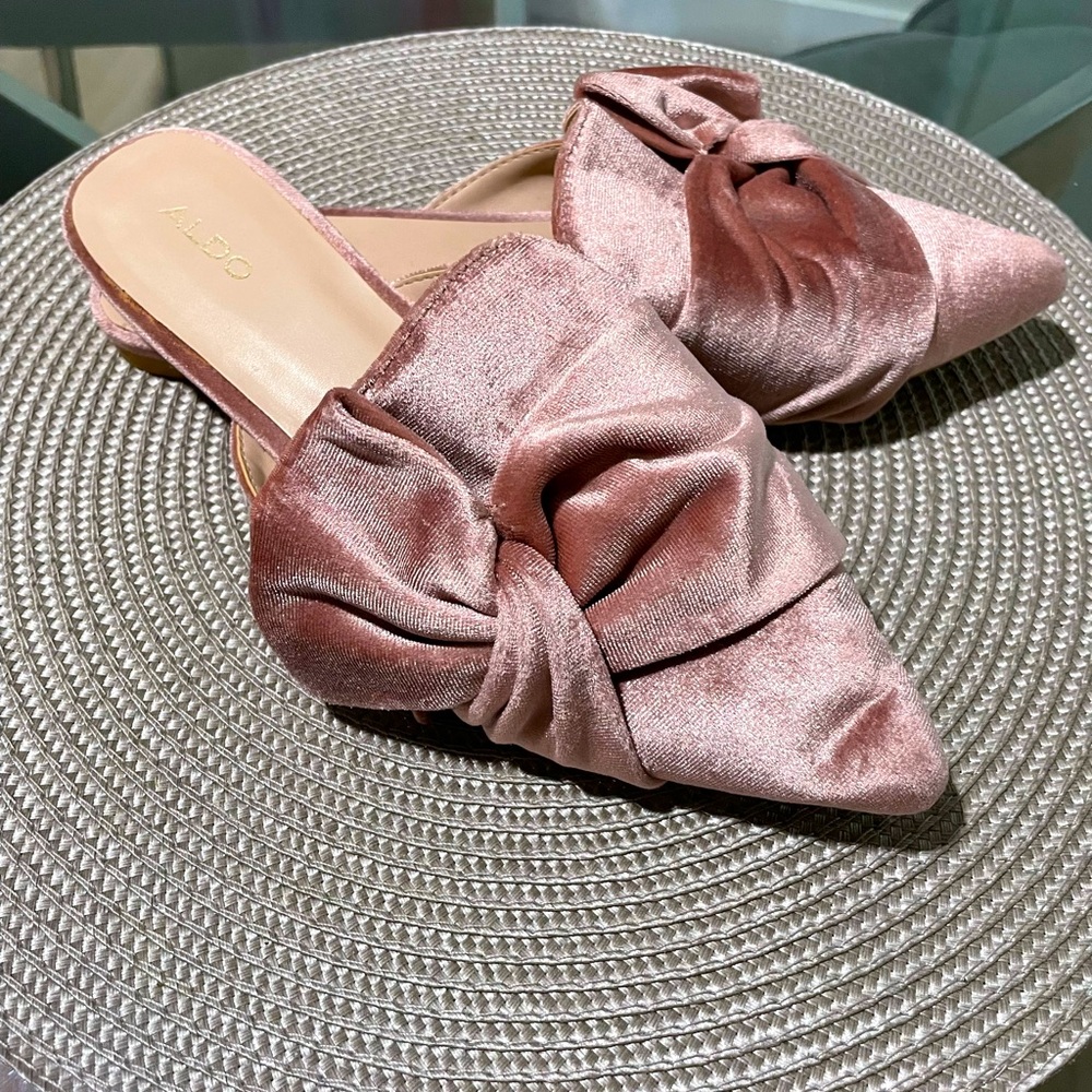 ALDO Pink Velvet Print Pointed Loafer Flat Mules/Slides, Size 8